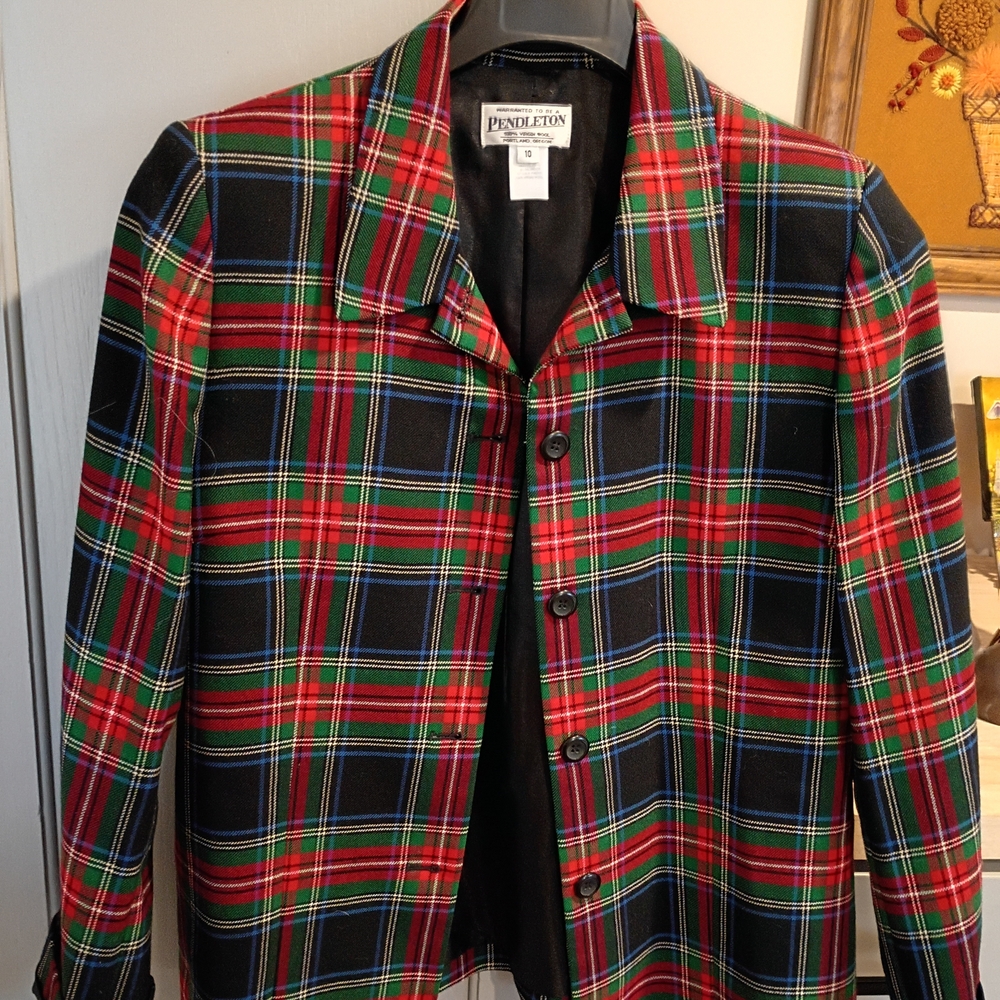 Pendleton Red, Black & Green Plaid Women's Blazer